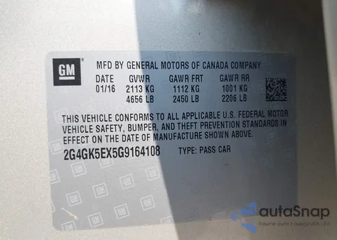 2016 Buick Regal Turbo z USA, uszkodzony, nr VIN 2G4GK5EX5G9164108